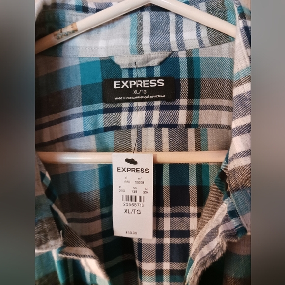 Express Blue Plaid Flannel Mens Shirt Size XL Snap Closures  NWT - Picture 2 of 5
